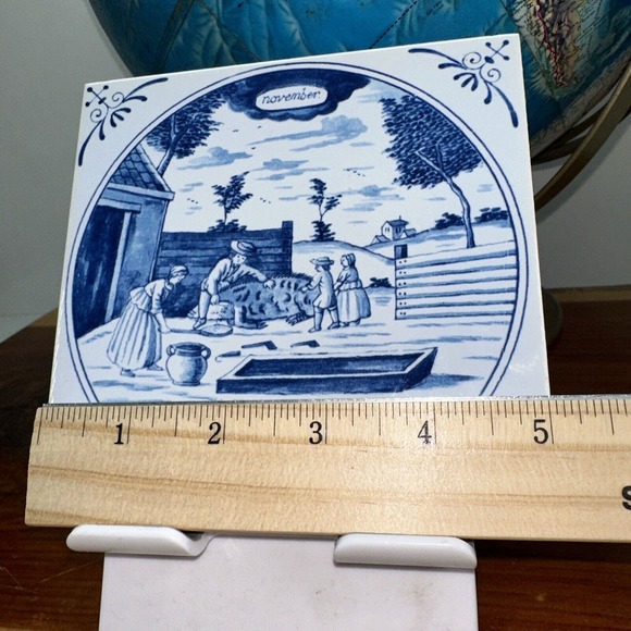 VINTAGE Blue Delft -WESTRAVEN DELFT FACTORY-Month of November Tile‎ - Picture 3 of 3